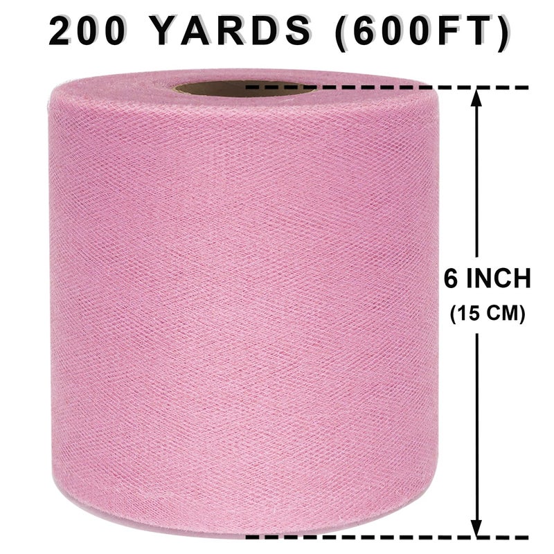 Ableme Deco Tulle Fabric Rolls 6 Inch by 200 Yards (600 FT) Ribbon Netting Spool for Tutu Skirt Wedding Baby Shower Birthday Party Decoration Gift Wrapping DIY Crafts (Pink) - Image 2